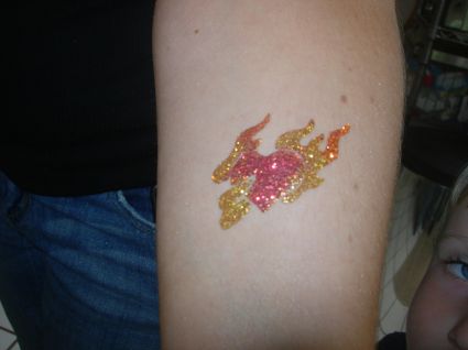 Glitter Flaming Heart Tattoo